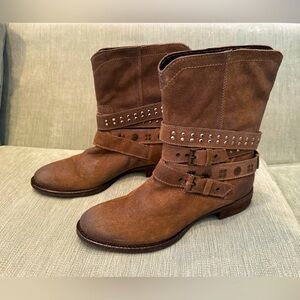 Nicole ROCK N ROLL Brown Suede Leather Mid Calf Boots Women Size 7.5/38